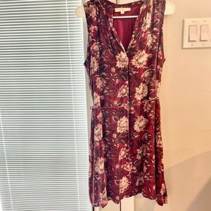 Loft Dark Pink/ Mauve Floral and Paisley Print Dress with tie waist